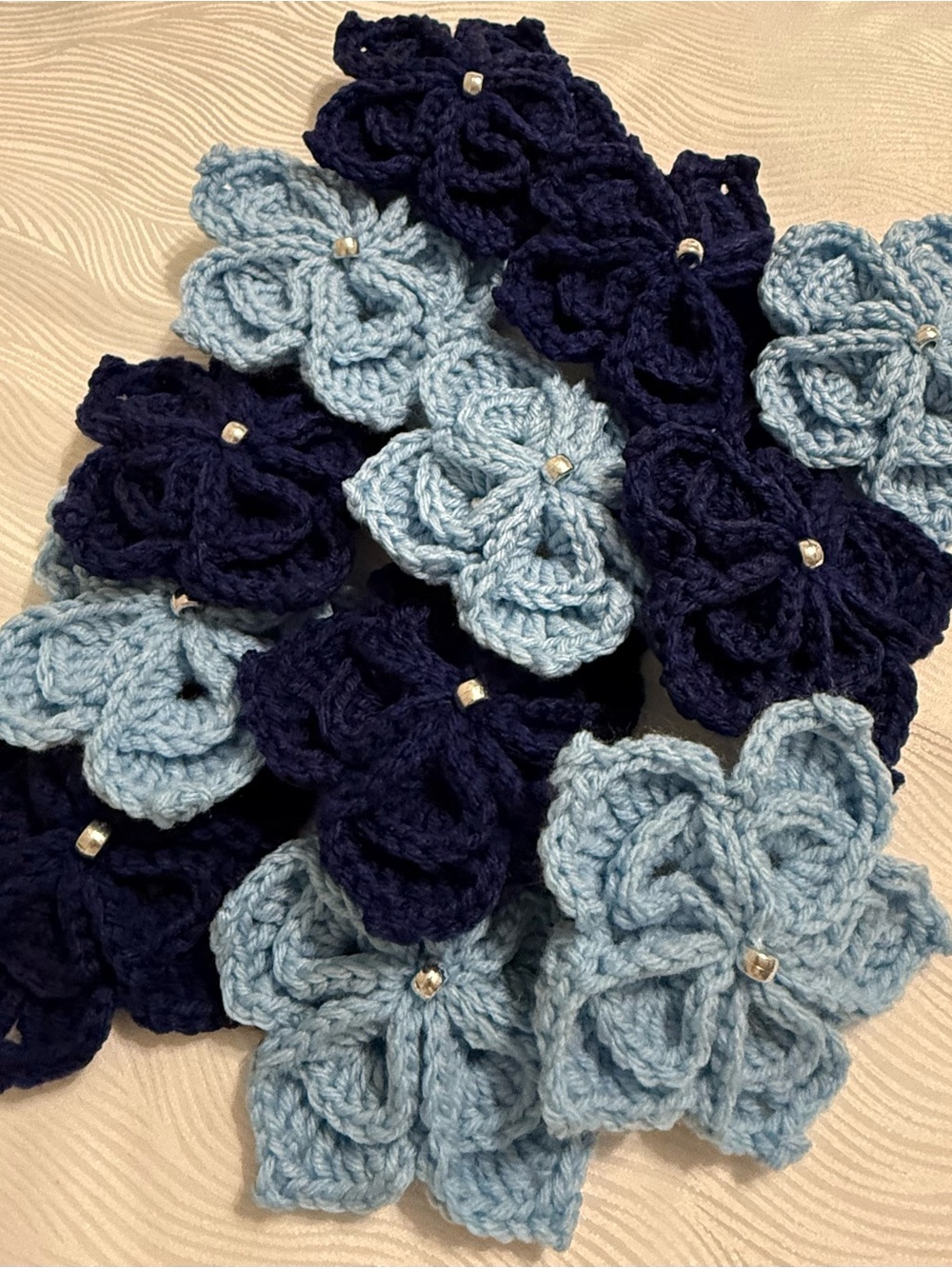 Handmade Navy and Light Blue Crochet Flower set of 12